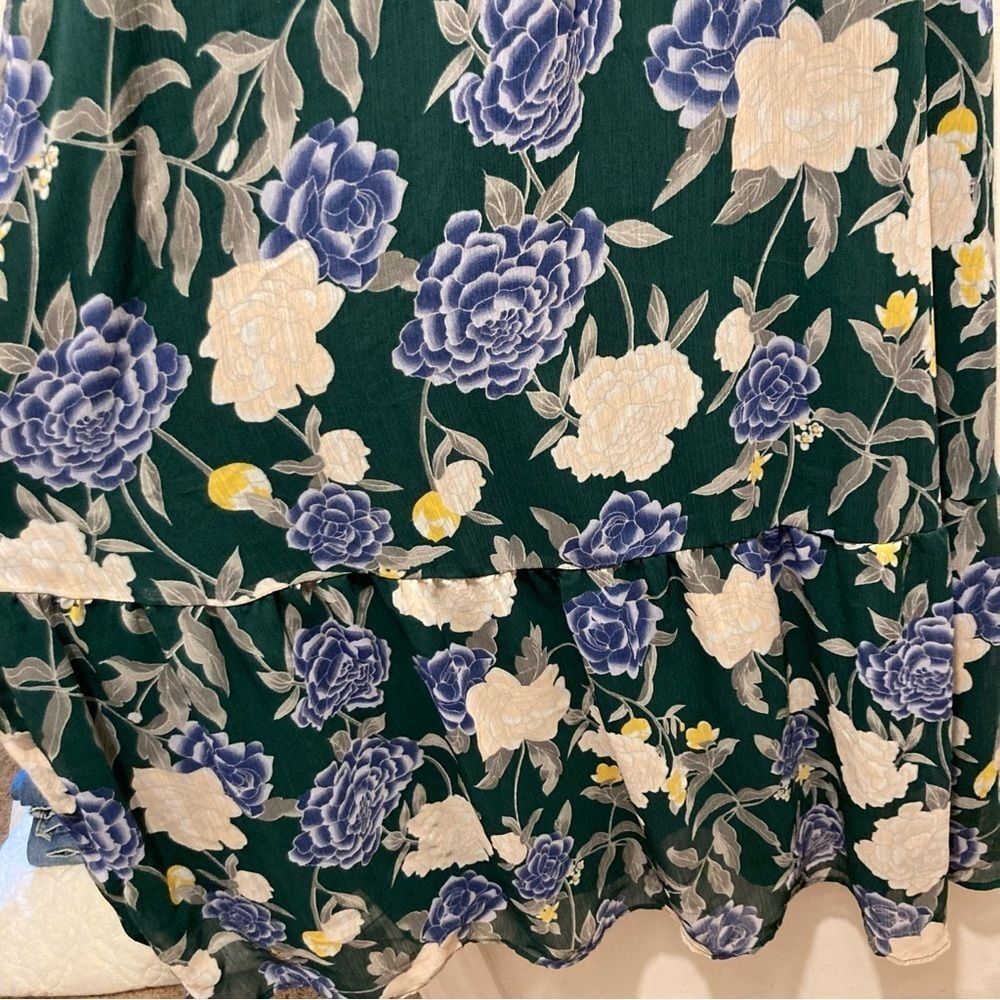 Merona Maxi Dress Womens XS Hunter Green Floral Sleeveless Dress Dark Green - Picture 6 of 10